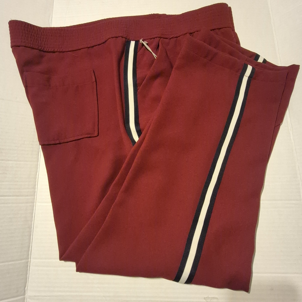A New Day Maroon Jogger Pants W/ Navy/White/Navy Stripe Casualwear NWOT Size X